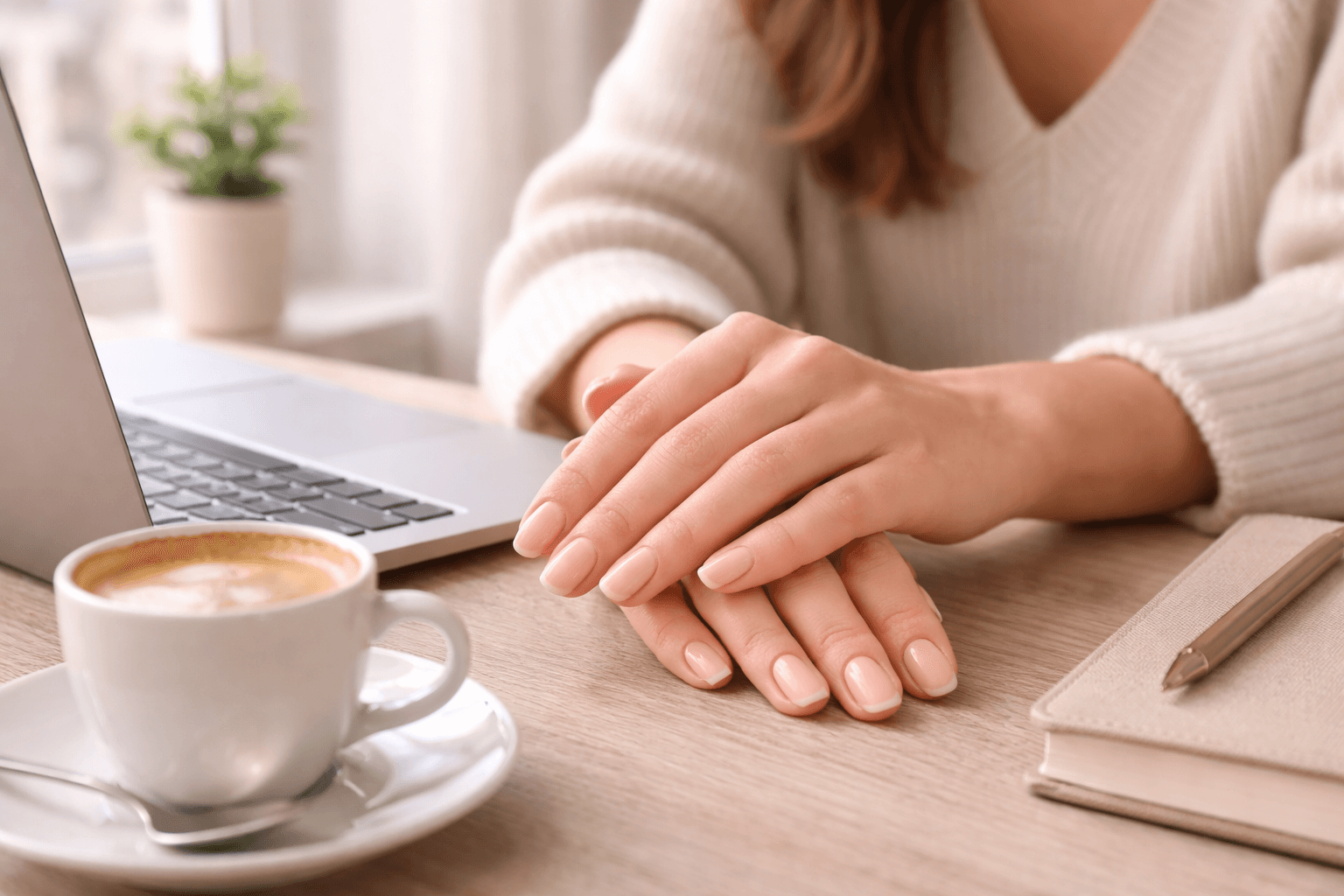 Gelnägel mit natürlichem Aufbau und glänzendem Finish – Nahaufnahme