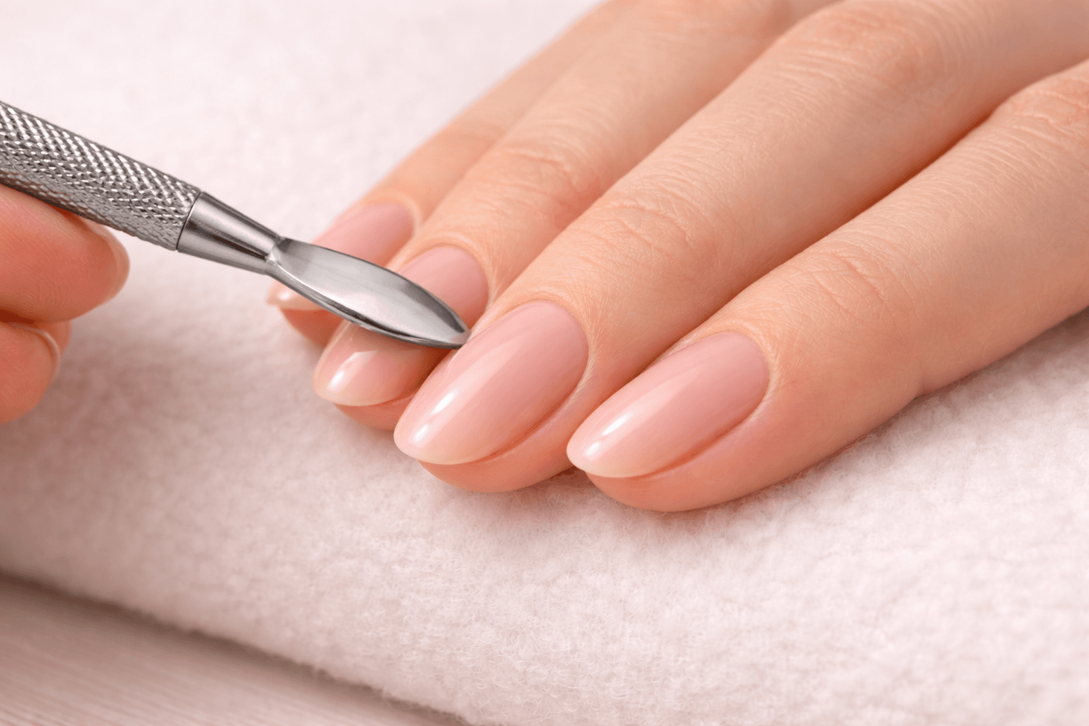 Schonendes Zurückschieben der Nagelhaut bei einer Maniküre